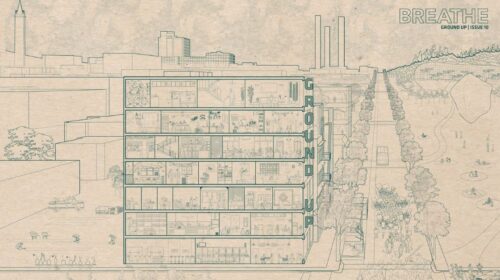 Ground Up Journal Issue 10 Breathe rendering of building and Berkeley skyline